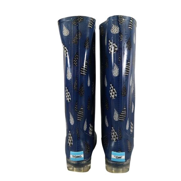 Toms Shoes Womens 7 Rain Boots Rubber Print Pull On Cabrilla Round Toe Blue Tall - Picture 5 of 15
